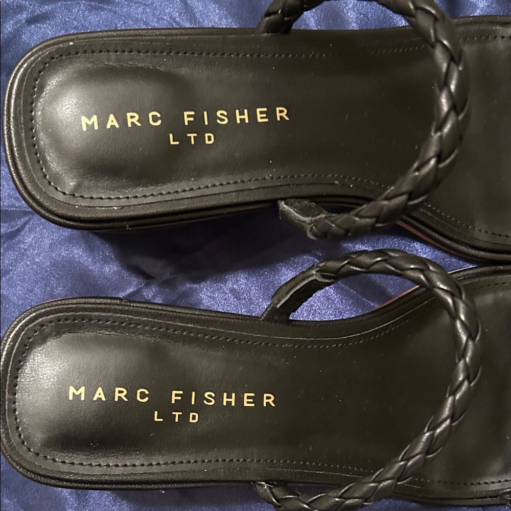 Marc Fisher Black Leather Braided Strap Sandals Size 8.5 Like new! - Picture 2 of 9
